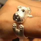 Cute and Realistic Schnauzer Dog Animal Opening Ring Original Design Handmade Pet Ring Jewelry Wholesale