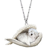 Adorable Sleeping Dog Angel Wings Necklace