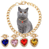 Glamorous Heart Diamond Pendant Cat & Dog Necklace - Elegant Gold Chain Collar for Pets' Special Occasions