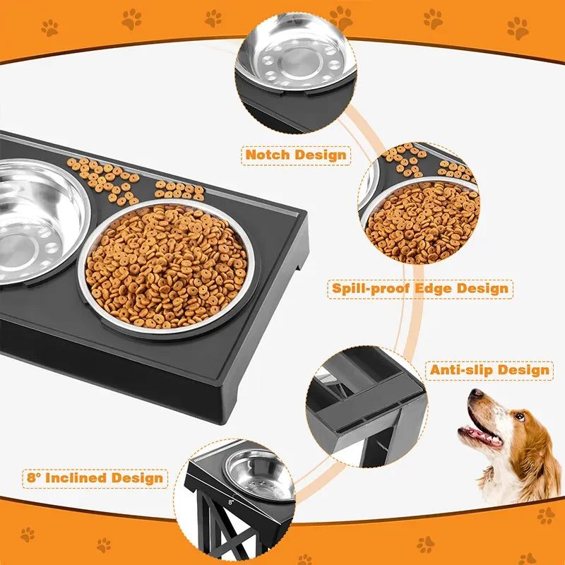 Adjustable Stainless Steel Dog Feeding Bowl 