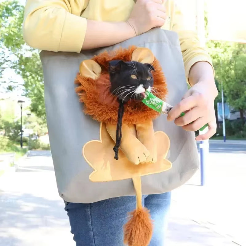 Small Lion Cat Bag Shoulder Bag Diagonal Cross Handbag Small Kind Dog Animal Cartoon Canvas Pet Bags Ladies' and Children'S Bags
