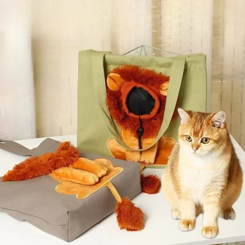 Small Lion Cat Bag Shoulder Bag Diagonal Cross Handbag Small Kind Dog Animal Cartoon Canvas Pet Bags Ladies' and Children'S Bags