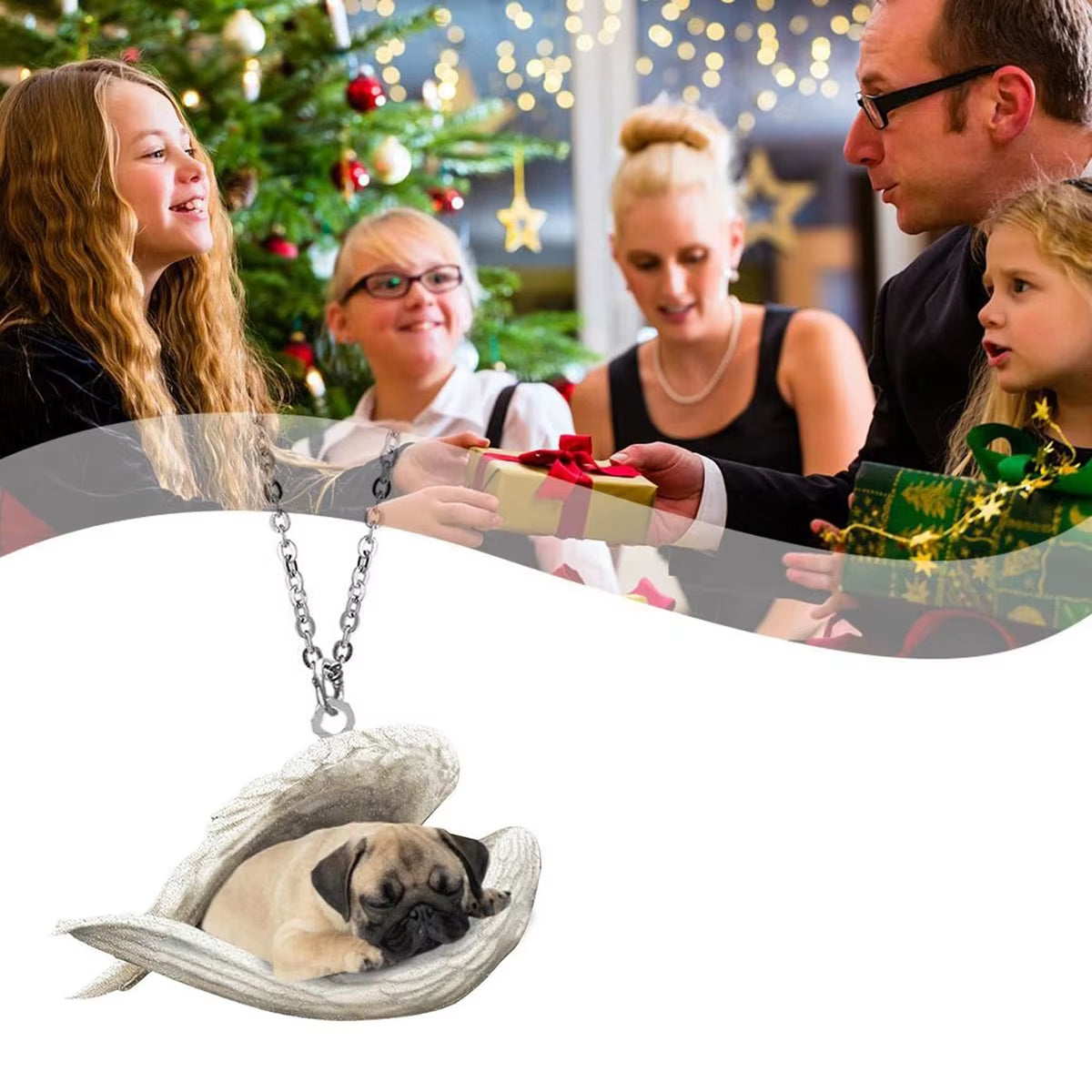 Adorable Sleeping Dog Angel Wings Necklace 