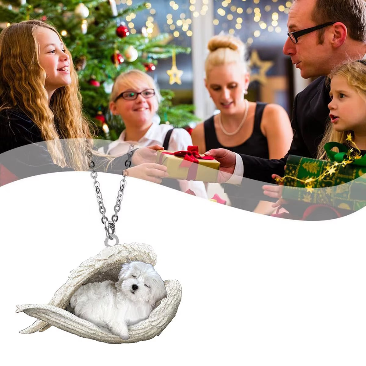 Adorable Sleeping Dog Angel Wings Necklace 