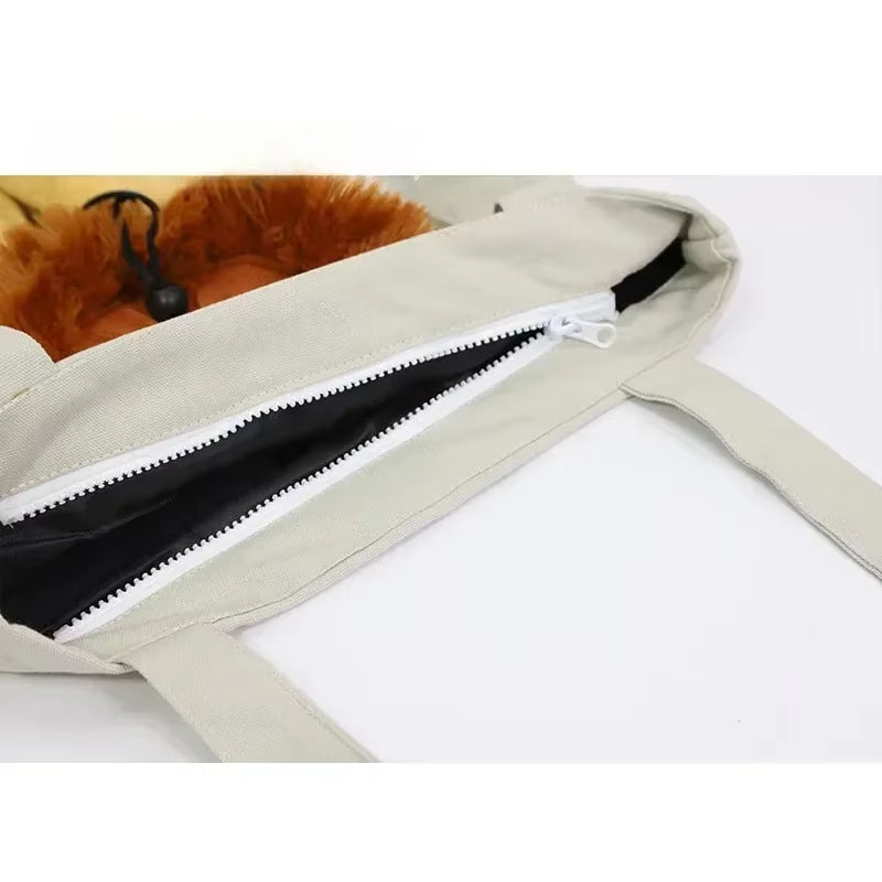 Small Lion Cat Bag Shoulder Bag Diagonal Cross Handbag Small Kind Dog Animal Cartoon Canvas Pet Bags Ladies' and Children'S Bags