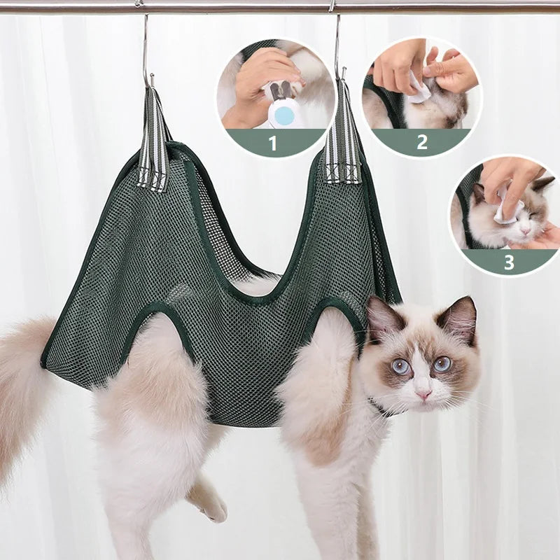 Revolutionary Cat Grooming Hammock: Secure Bath Bag for Nail Trimming and Scratch Prevention - Essential Pet Beauty Supplies