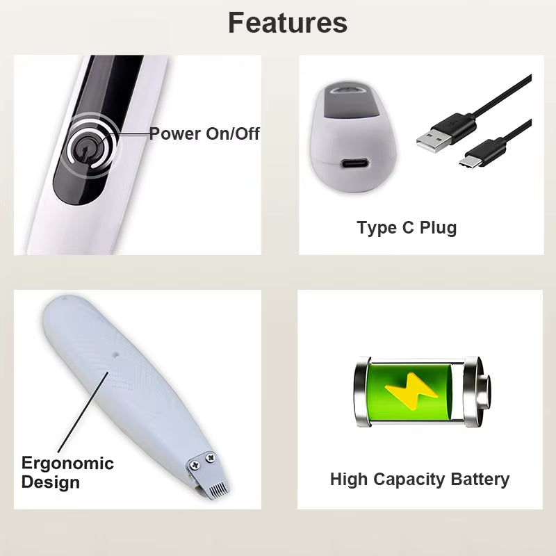 Professional Dog Cat Paw Trimmer Pet Ear Face Hair Grooming Shaver Foot Clipper Haircut Machine with LED Light