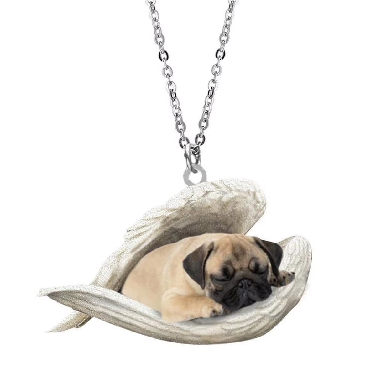 Adorable Sleeping Dog Angel Wings Necklace 