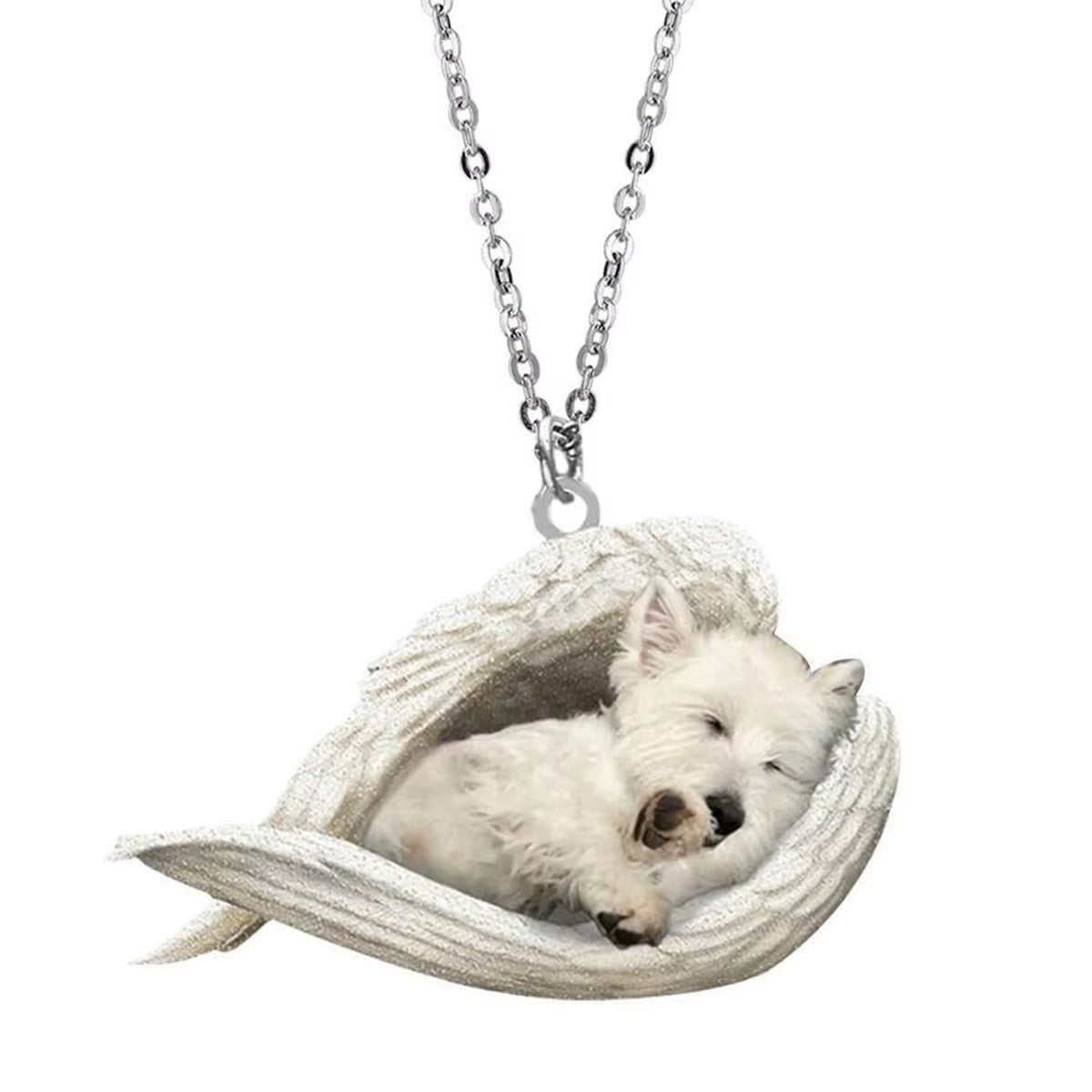 Adorable Sleeping Dog Angel Wings Necklace 
