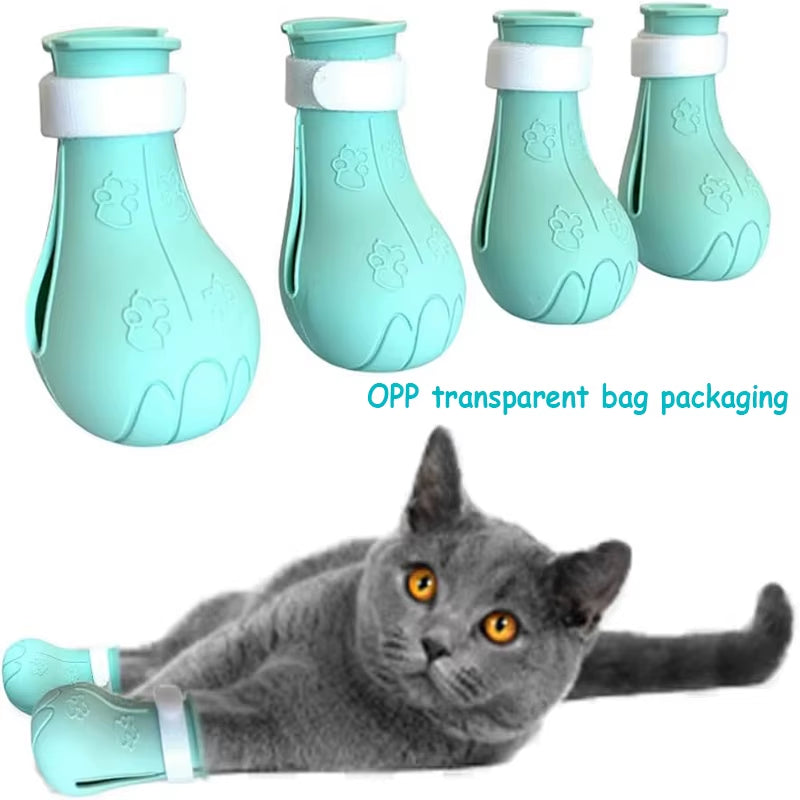 1 Set of 4 Adjustable Anti-Scratch Cat Paw Protector Boots for Groomingbathing,Protect Your Furniture and Skin from Cat Claws
