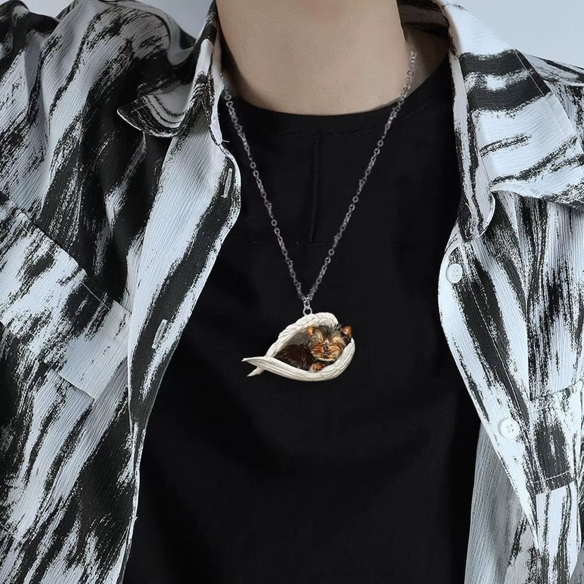 Adorable Sleeping Dog Angel Wings Necklace 