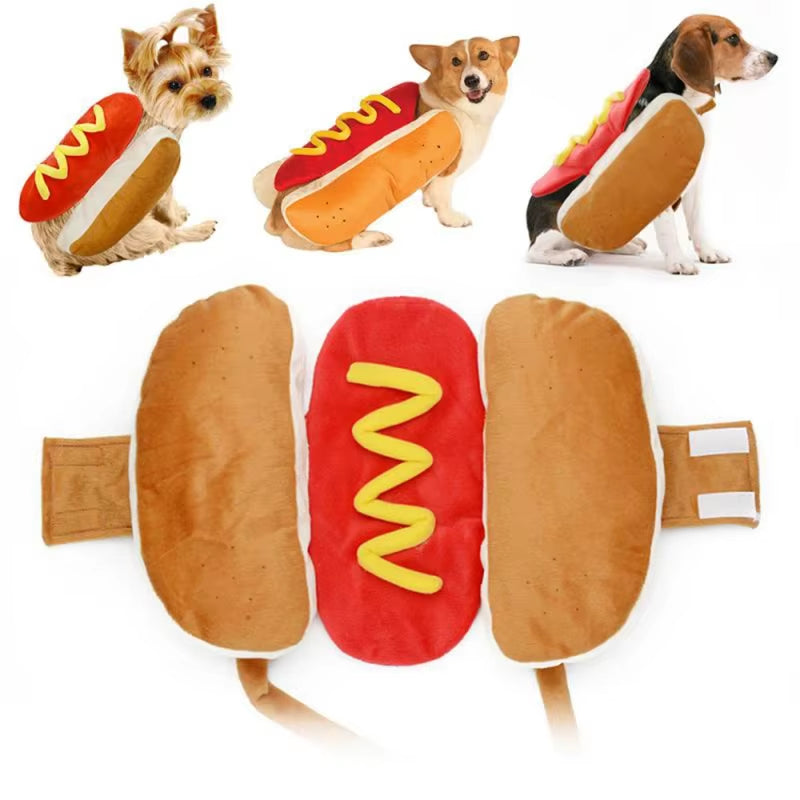 Funny Halloween Dog Costumes Hot Dog Shaped Dachshund Sausage Adjustable Clothes Pet Apparel Dressing up Cat Party Costume Suit