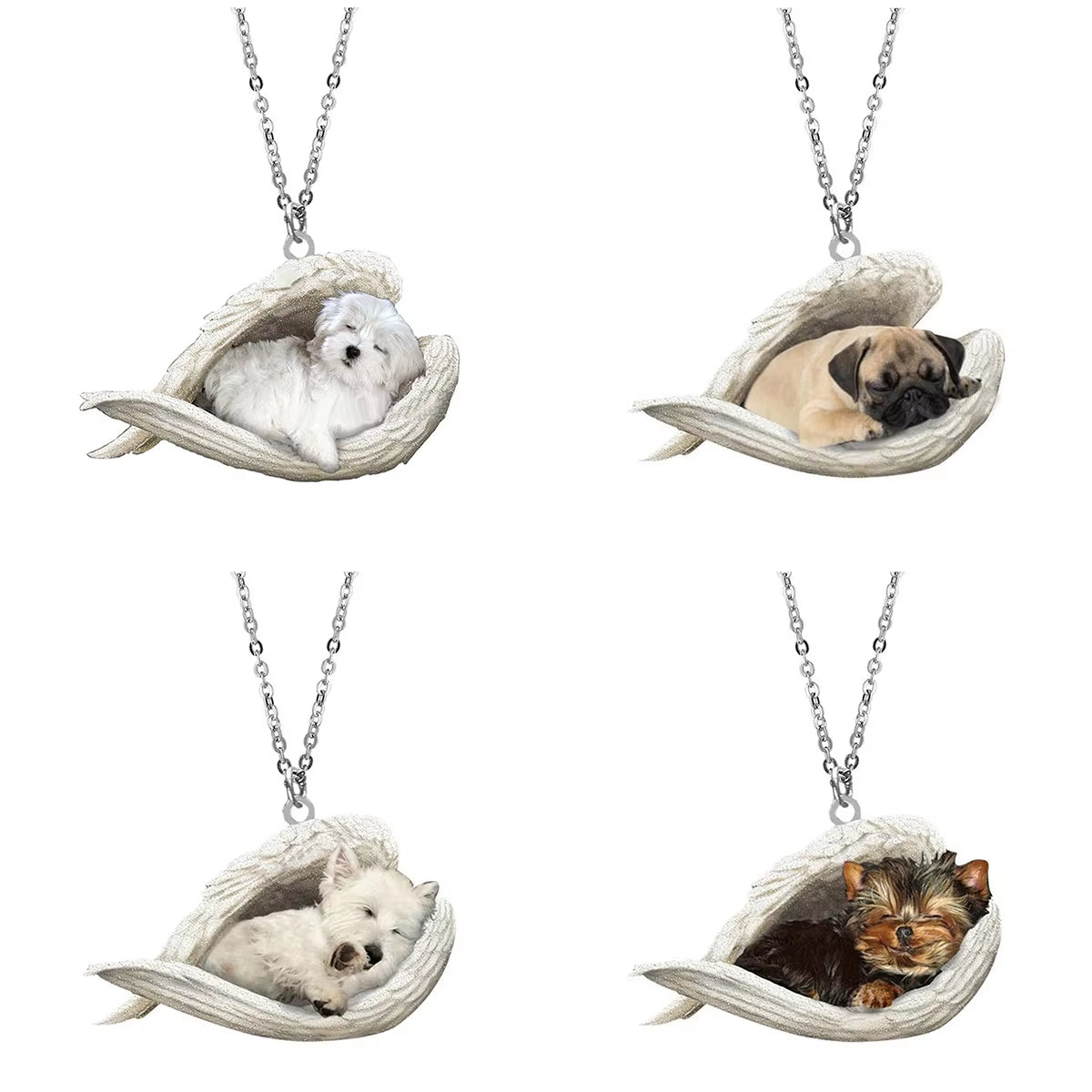Adorable Sleeping Dog Angel Wings Necklace 