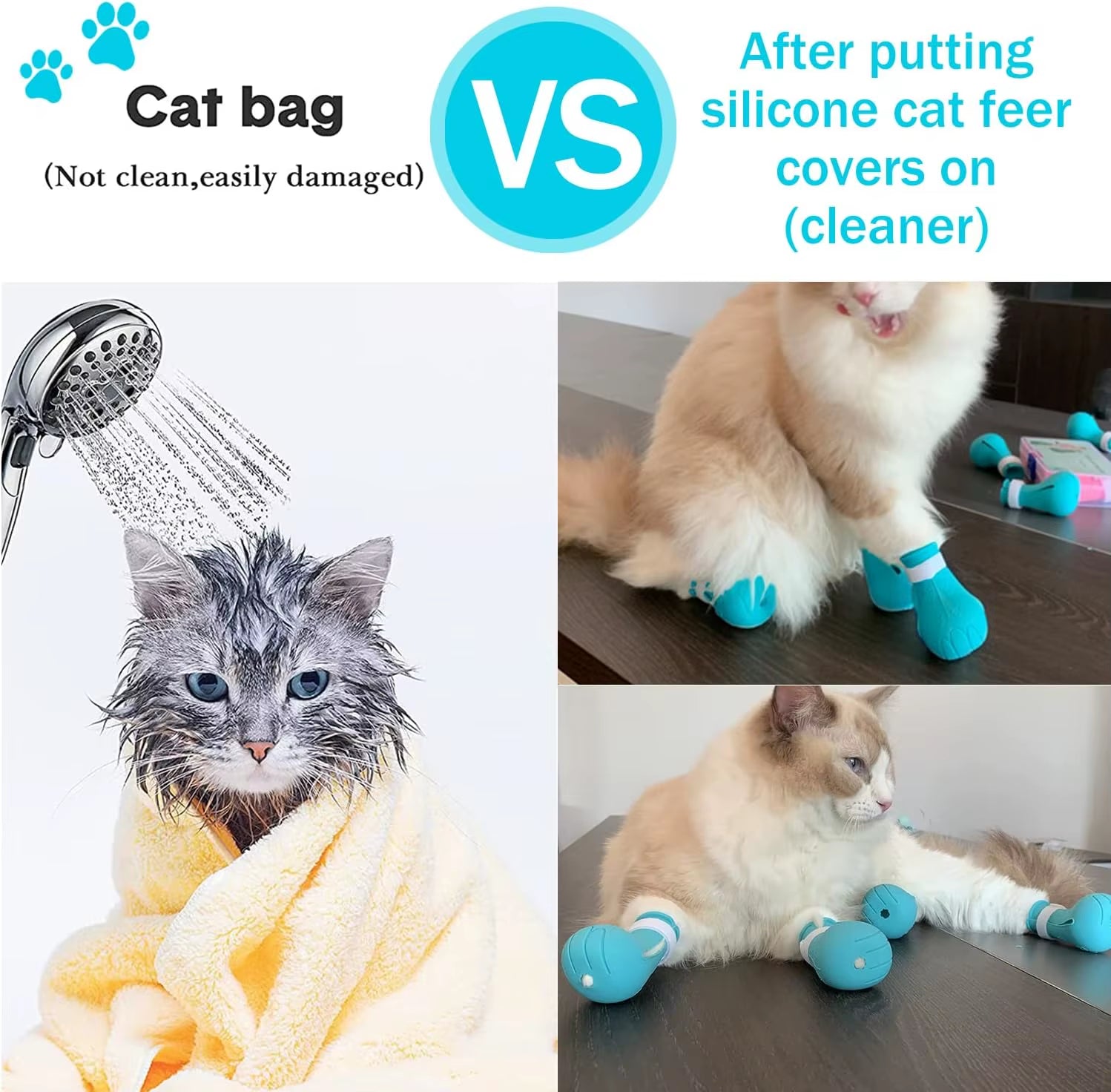 1 Set of 4 Adjustable Anti-Scratch Cat Paw Protector Boots for Groomingbathing,Protect Your Furniture and Skin from Cat Claws