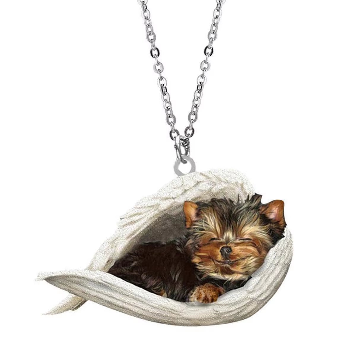 Adorable Sleeping Dog Angel Wings Necklace 
